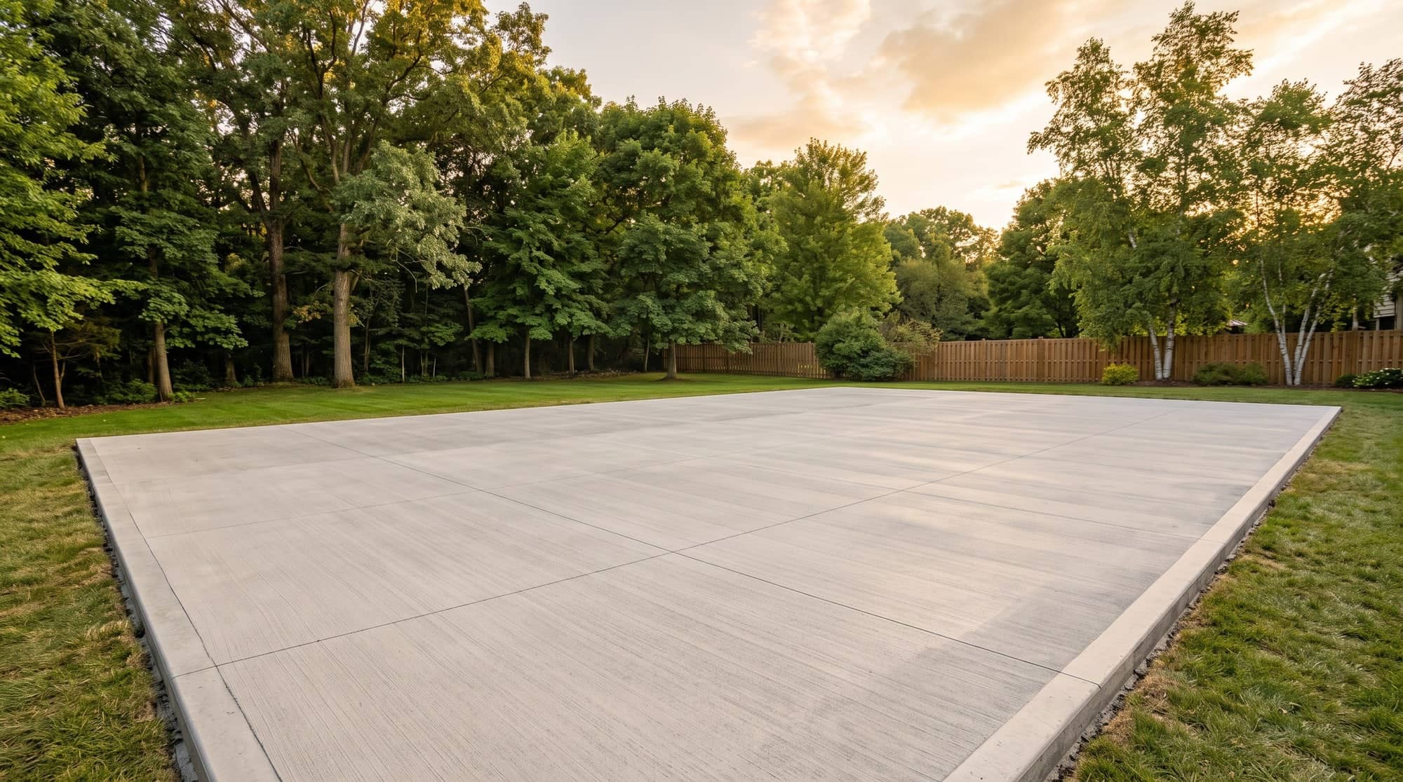 Fresh broom-finished concrete slab with saw-cut joints